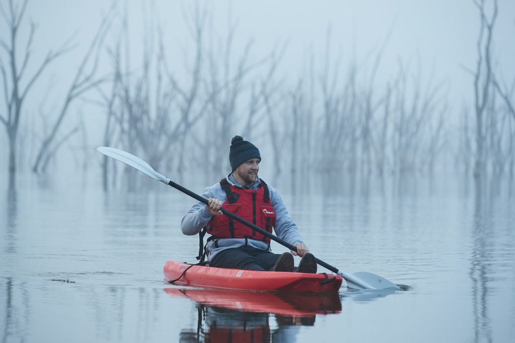 Stefan kayaking at Rocklands Reservoir near Balmoral., VIC